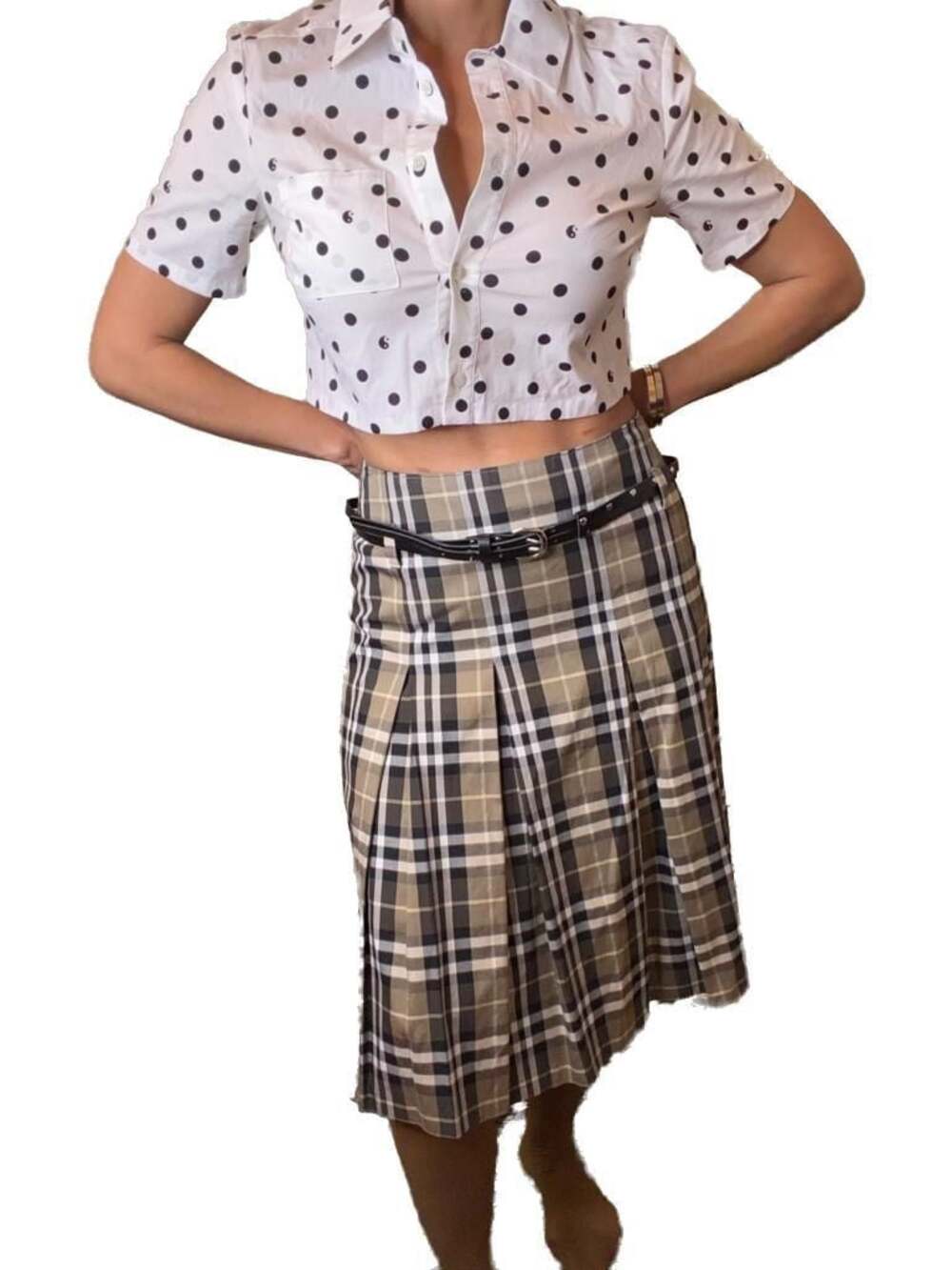 Gerry Weber Edition Athen Plaid Pleated Belted Skirt Size 4